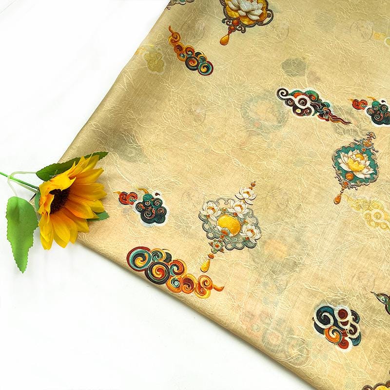 Lotus Cloud Tencel Jacquard Fabric: Elegant Hanfu & Qipao Sewing Material