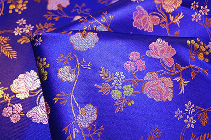 Floral Silk Brocade Fabric: Royal Blue & Purple Cheongsam Qipao (35"W)
