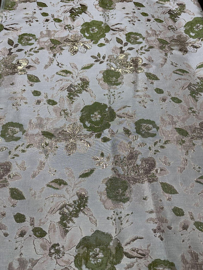 Tissu jacquard floral avec fil doré ��� Tissu de couture tissé couleur" Large