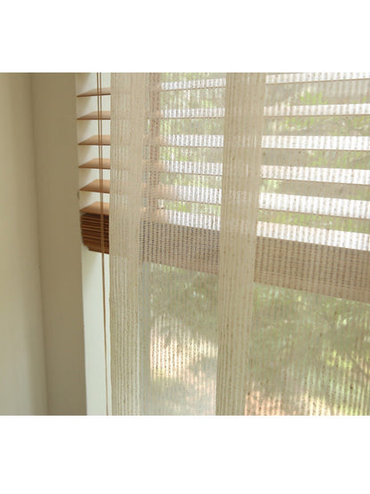 Tissu d'ameublement rayé en lin mélangé : grain vertical naturel, 110 po H