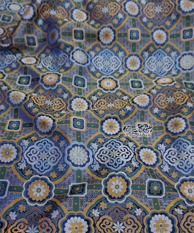 Tissu brocart Song : mélange de soie de 150 cm de large, style tibétain
