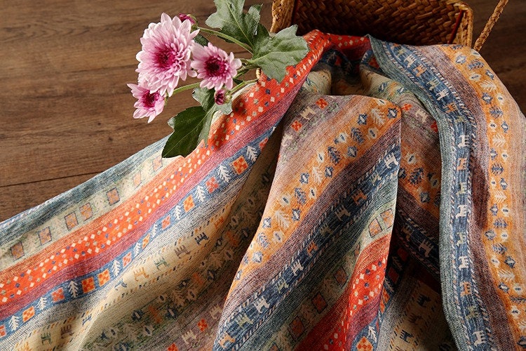 Printed Ramie Fabric: Asian Ethnic Style, Upholstery & Costume (57"W)