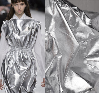 Mirror Coated Silver TPU Fabric: Metallic Designer Clothing Material