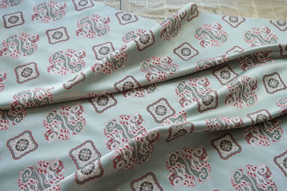 Aqua Blue Silk Brocade Fabric: Chinese Fu Lion Design, 66"W