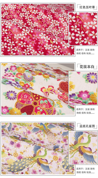 Japanese Cotton Fabric: Floral Print Sewing Material - Kimono & Home Decor