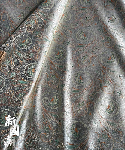 Floral Jacquard Rayon Fabric: Silver Green Cheongsam Qipao, 55"W