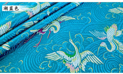 Crane Brocade Fabric: Colorful Silk Rayon Blend, Cheongsam Qipao Material