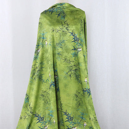 Bird & Tree Print Tea Silk Satin Fabric - 59"W Sewing Material