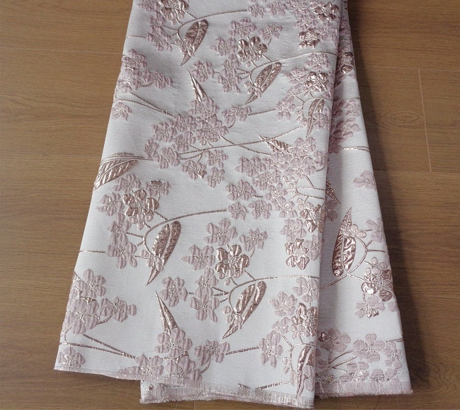 Gold Thread Jacquard Fabric: 3D Vintage Floral Upholstery, 55"W