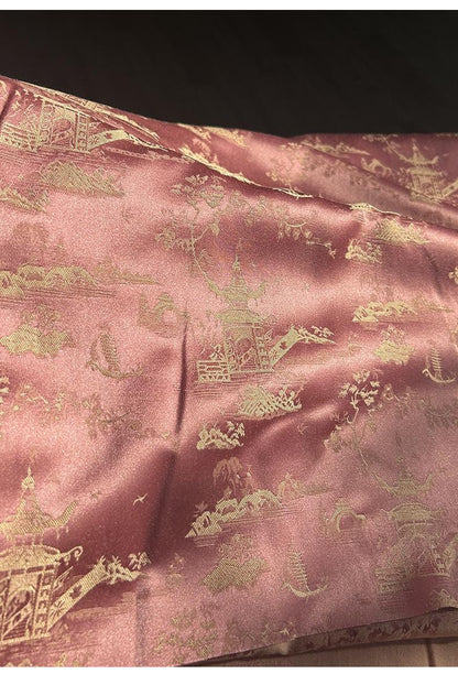 Tissu satiné à motifs de peintures anciennes : 147 cm de large, impression numérique, soie thé