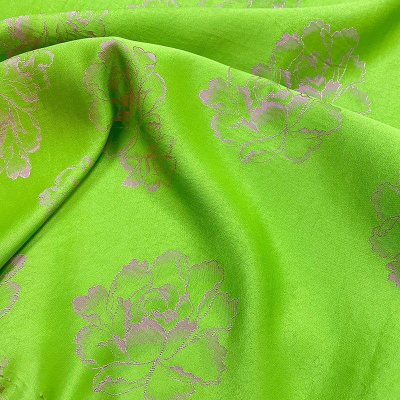 Apple Green Floral Jacquard Fabric: Cotton Lyocell Blend, 57" Wide