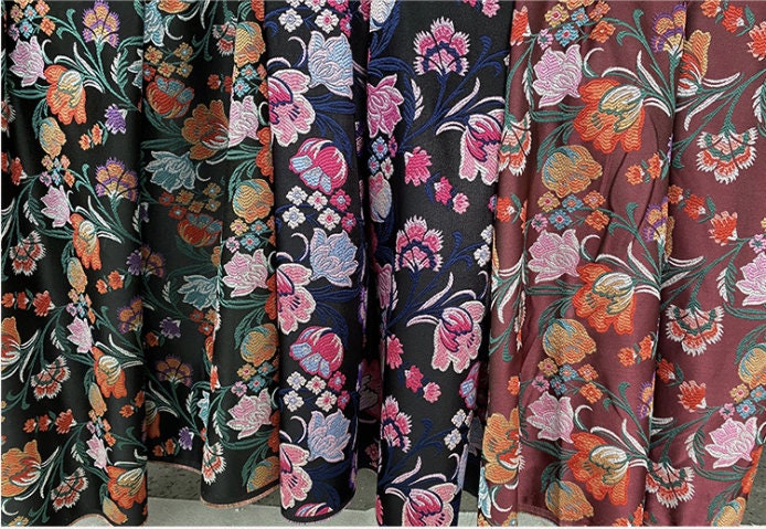 Floral Brocade Fabric: 57" Wide Silk Rayon Blend, Cheongsam Qipao Sewing Fabric