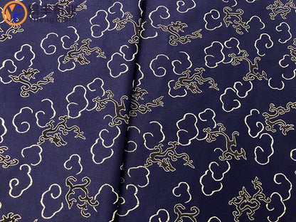 Navy Silk Brocade Fabric: Dragon Cheongsam Jacquard (29.5" W)