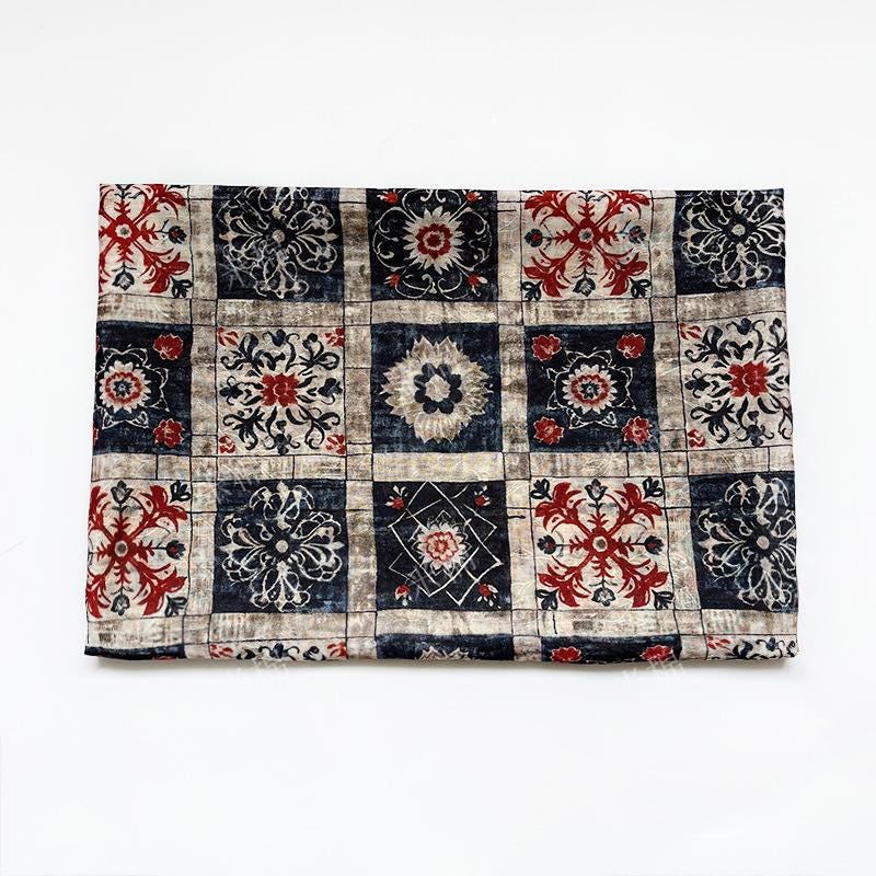 Dunhuang Indigo-Red Tencel Jacquard Brocade Fabric: Asian Chinese Style Tencel (59"W)
