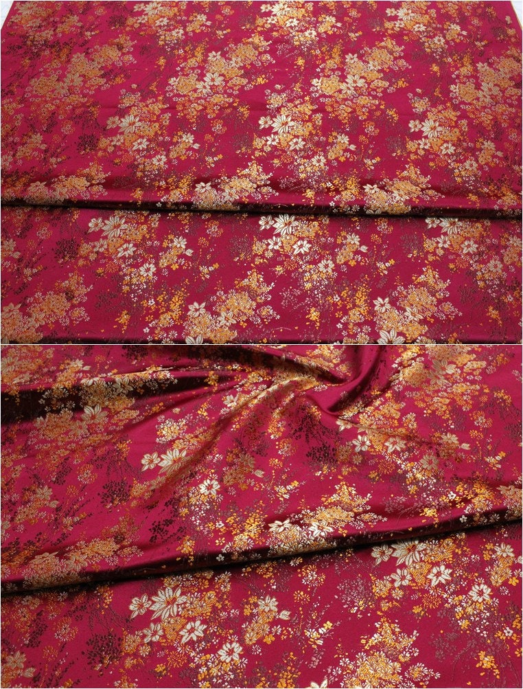 Floral Chinese Brocade Fabric: Silk Rayon Blend, Sewing Quilting Fabric