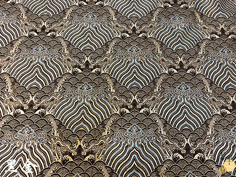 Tissu brocart de soie et rayonne à motif vagues océaniques - 150 cm de large