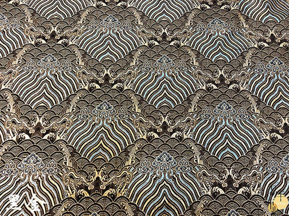 Tissu brocart de soie et rayonne à motif vagues océaniques - 150 cm de large