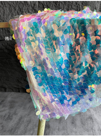 Gradient Sequin Mesh Fabric, Fish Scale Laser Jacquard, 53"W, Sewing, DIY