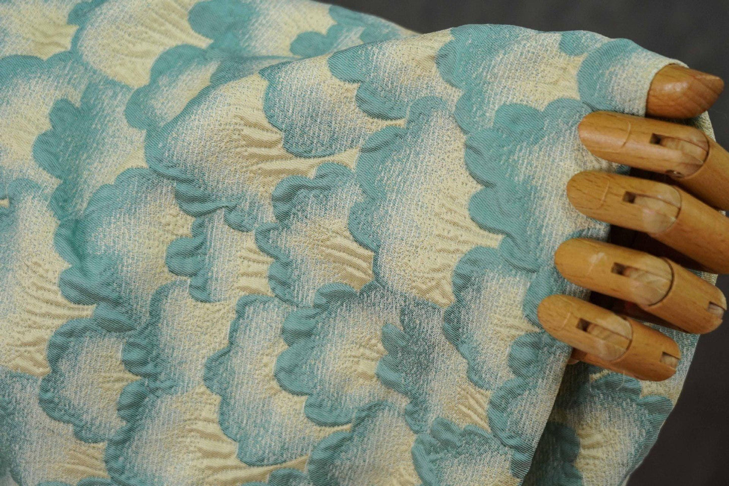 Elegant Embossed Geometric Fan Floral Textured Jacquard Fabric, 60" Wide