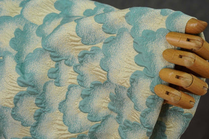 Elegant Embossed Geometric Fan Floral Textured Jacquard Fabric, 60" Wide