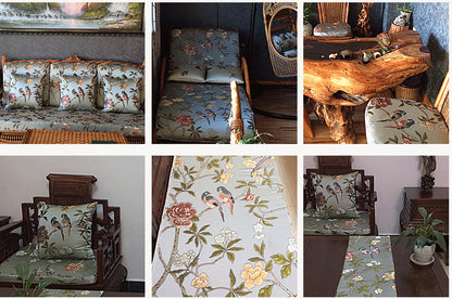 Jacquard Satin Fabric: Chinese Birds & Tree Print, 59" Wide