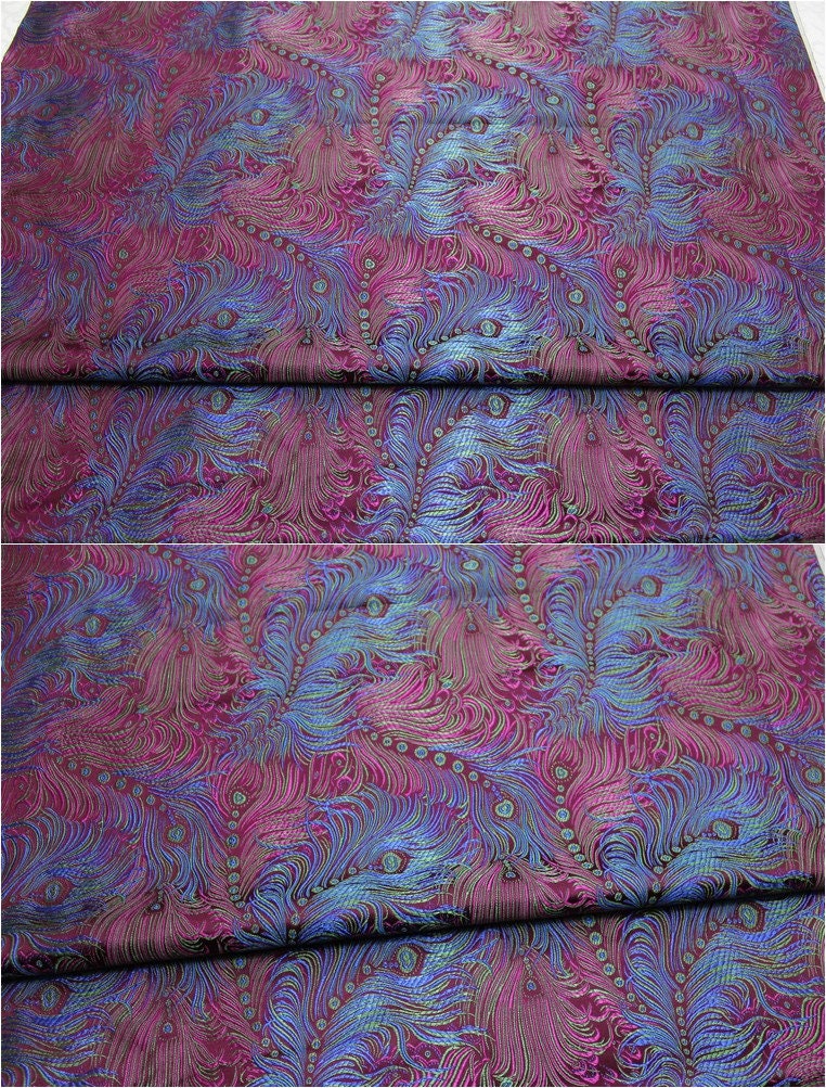 Peacock Feather Brocade Fabric: Floral Chinese Silk Rayon Blend