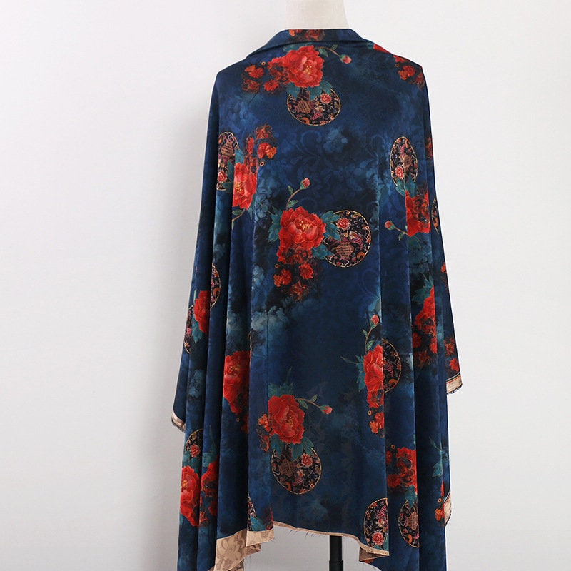 Red Floral Print Fabric: Polyester Spandex Blend, 59" Wide
