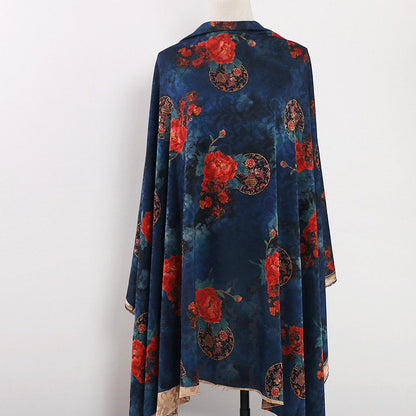 Red Floral Print Fabric: Polyester Spandex Blend, 59" Wide