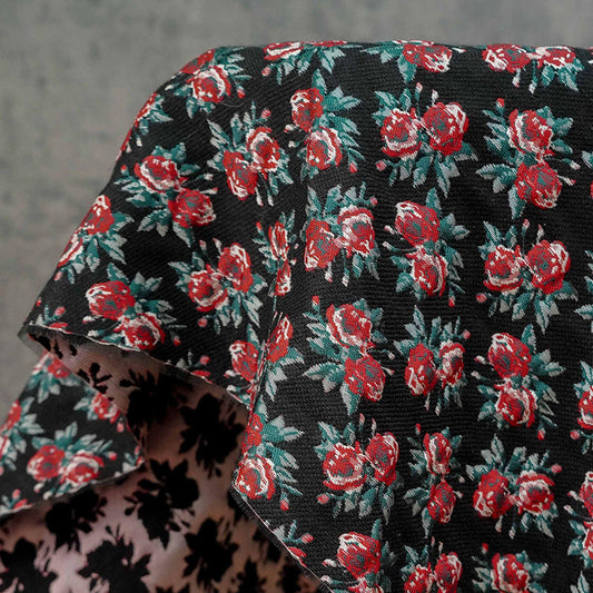 Floral Jacquard Fabric: Retro 3D Design, 56" Wide - By The Meter