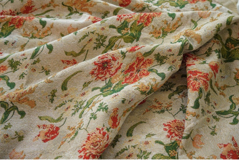 Floral Jacquard Fabric: Retro Big Flower Upholstery, 59" Wide