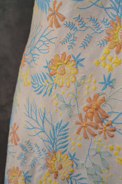 Reversible Jacquard Woven Fabric: Blue & Yellow Floral Upholstery, Costume, Decor - 64"W