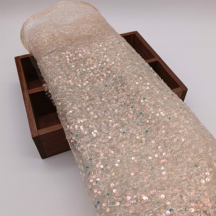 Iridescent Sequin Fabric: Multicolor 3D Embroidery, 49" Wide, By The Yard