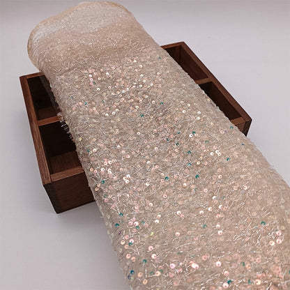 Iridescent Sequin Fabric: Multicolor 3D Embroidery, 49" Wide, By The Yard