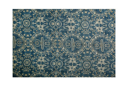 Blue Dunhuang Buddha Flower Ramie Fabric: 57"W Upholstery & Sewing