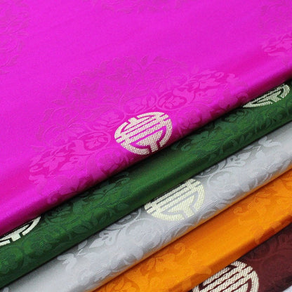 Chinese Fu Brocade Fabric: Floral Jacquard Satin, 29.5"W