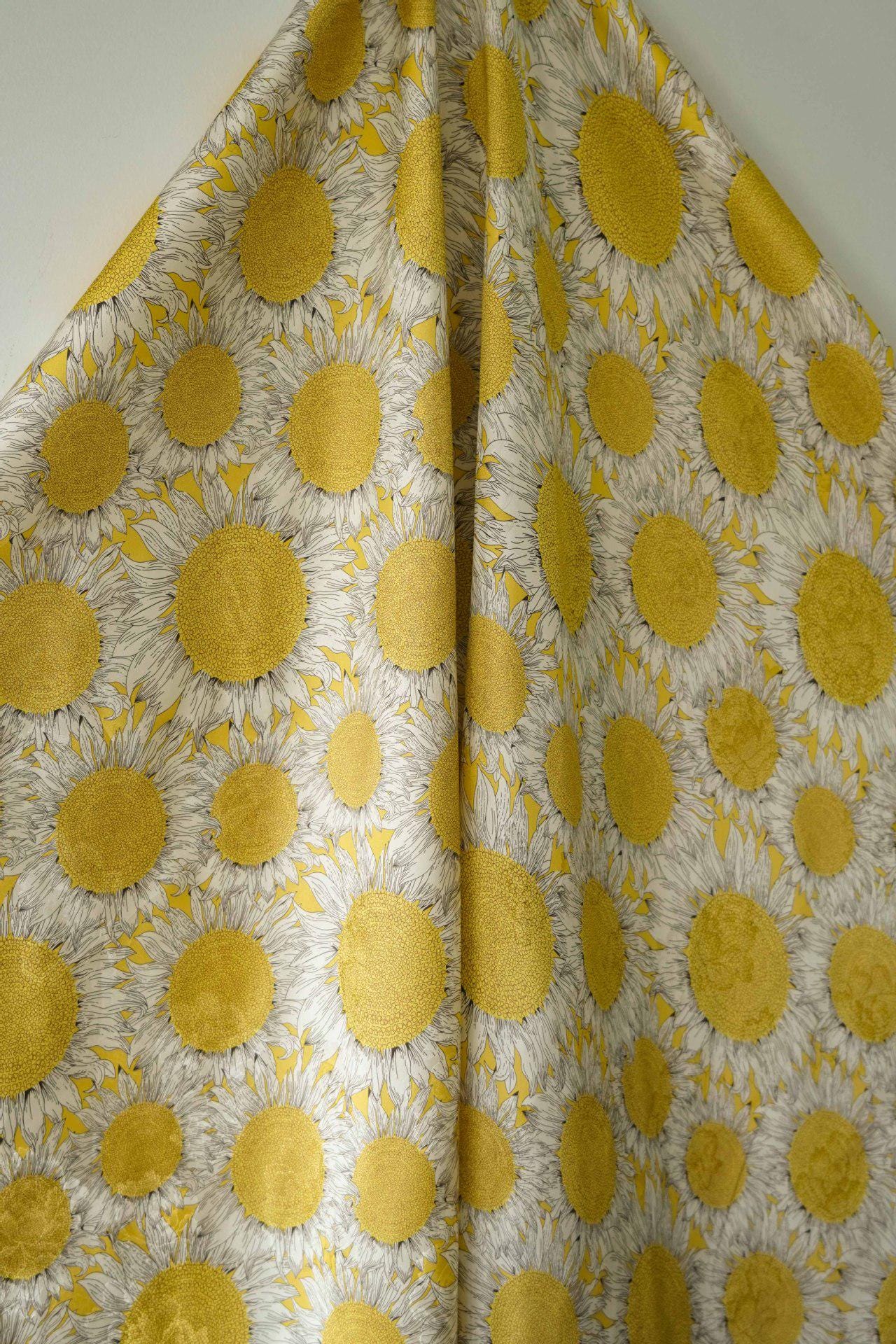 Sunflower Tea Silk Satin Fabric: Digital Print, 55" Wide