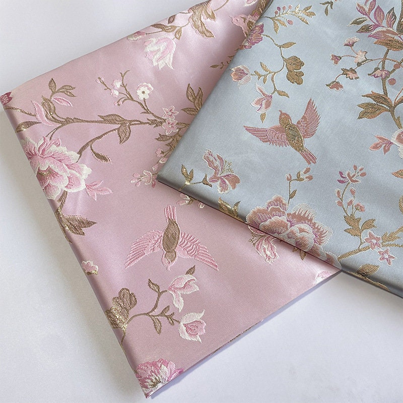 Bird & Flower Jacquard Damask Fabric: Antique Cheongsam Sewing Material