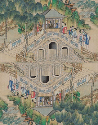 Dream of Red Mansions Satin Fabric: Chinese Novel Print, Sewing & Upholstery