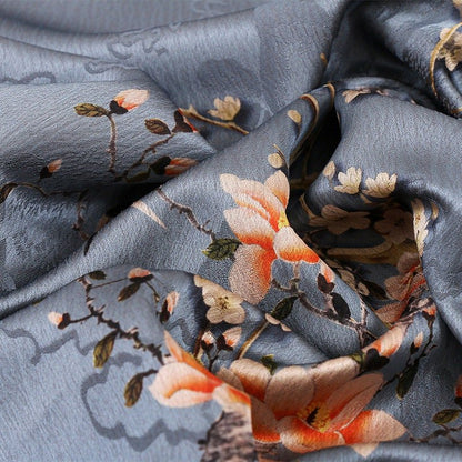 Floral Bird Print Satin Fabric: Gambiered Canton Gauze, 58" Wide - Poppylollipop