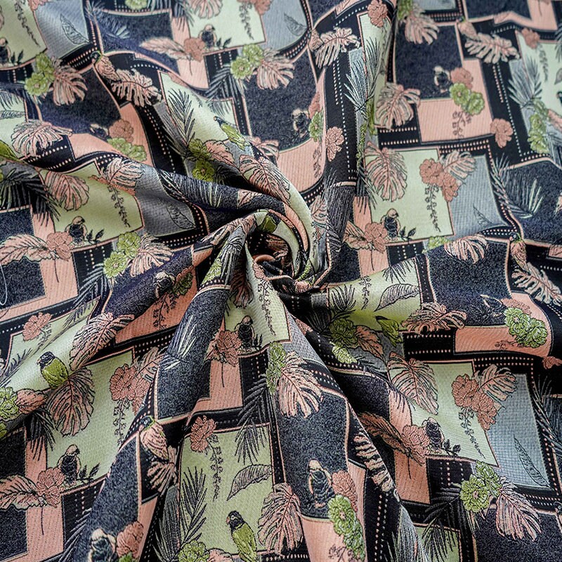 Bird Pattern Jacquard Woven Fabric: Reversible Embossed Polyester, 63" Wide