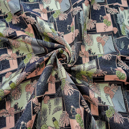 Bird Pattern Jacquard Woven Fabric: Reversible Embossed Polyester, 63" Wide