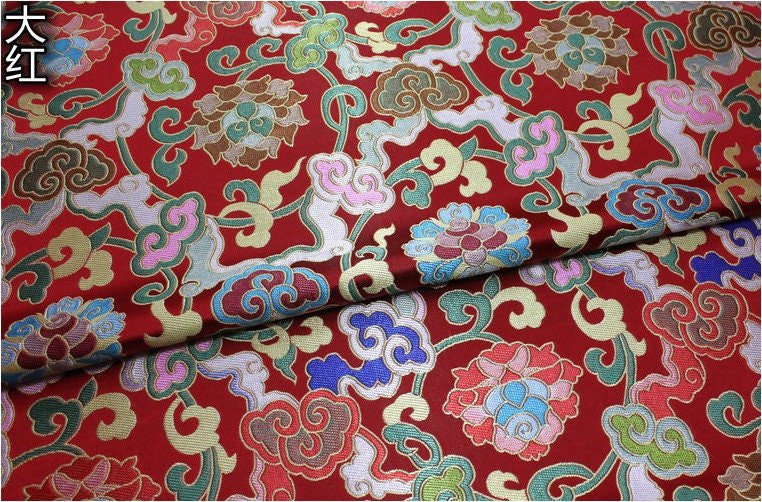 Floral Jacquard Brocade Fabric: Chinese Mongolian Style (By The Meter) - Poppylollipop