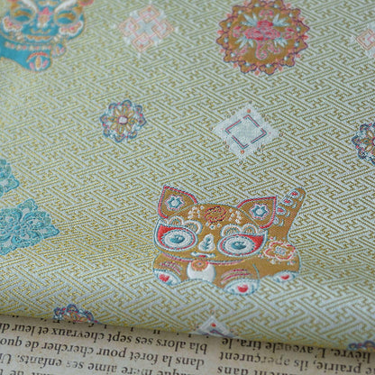 Lion Jacquard Woven Fabric: Bean Green Embossed Upholstery, 65"W