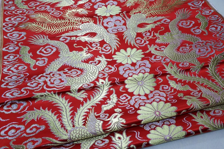 Robe impériale cheongsam tibétaine en brocart multicolore orné de dragons et de phénix chinois, tissu filé en soie, satin et brocart, 74 cm de large