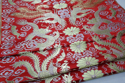 Robe impériale cheongsam tibétaine en brocart multicolore orné de dragons et de phénix chinois, tissu filé en soie, satin et brocart, 74 cm de large