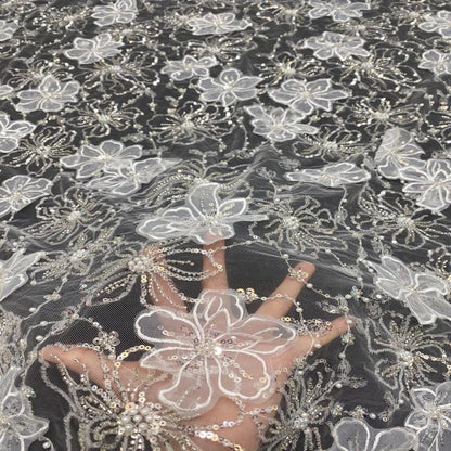 Floral Appliqu�� Lace Fabric: Beaded Sequin Embroidery, Bridal Dress Mate