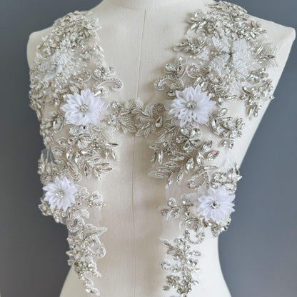 Hand Beaded Rhinestone Applique Patch: Bridal Lace Embroidery