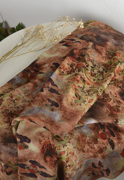 Dunhuang Floral Cotton Fabric: Vintage Style Drapery, Upholstery (55"W)