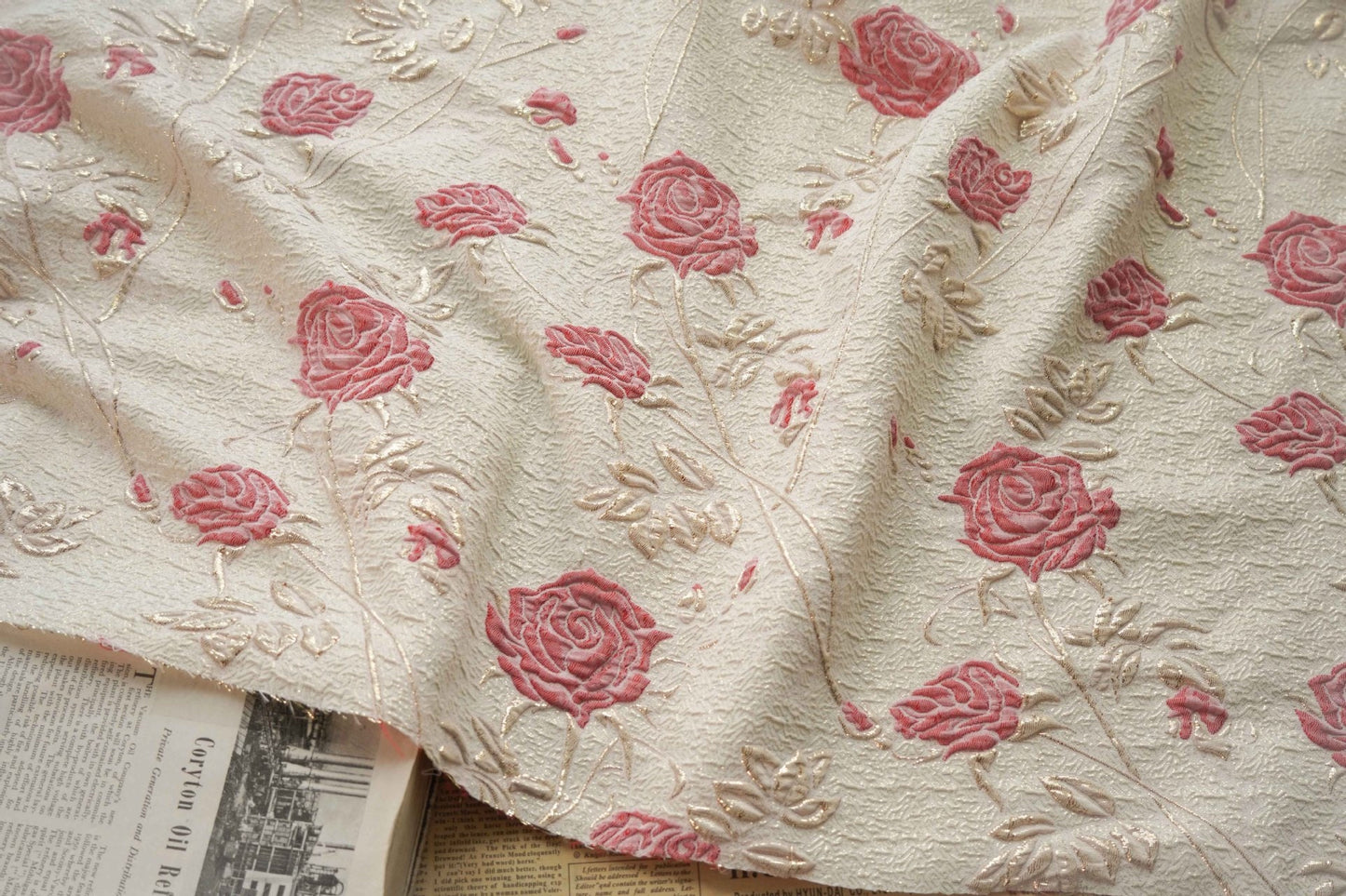 Gold Thread Peony Jacquard Fabric: 55" Wide Designer Upholstery