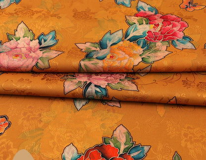 Floral Jacquard Rayon Fabric: 59"W Tea Silk, Costume & Decor